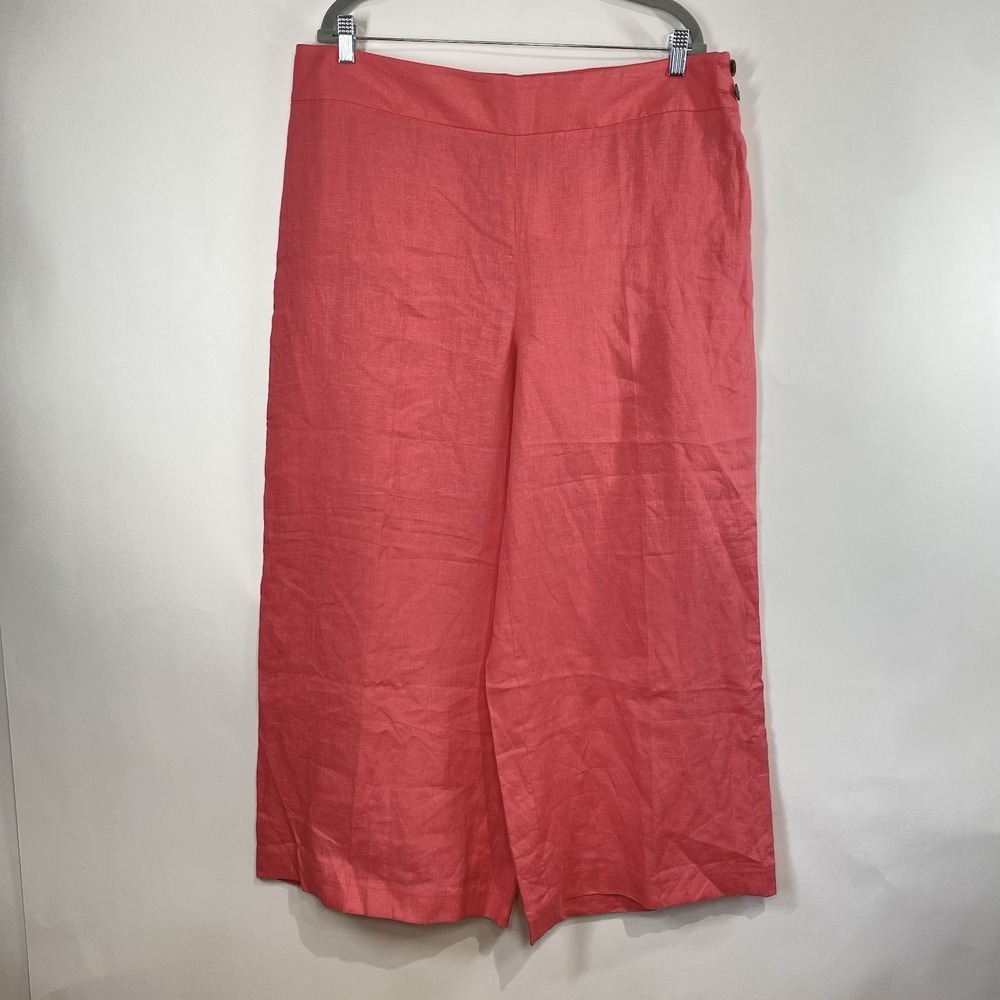 Talbots Womens Linen Wide Leg Crop Pants Pink Size 16 Coastal Vacation Cruise